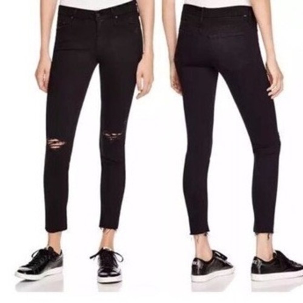 Mother‎ Skinny Jeans Womens Black Distressed Raw Hem 26
